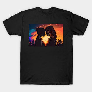 Girl couple with sunset background T-Shirt